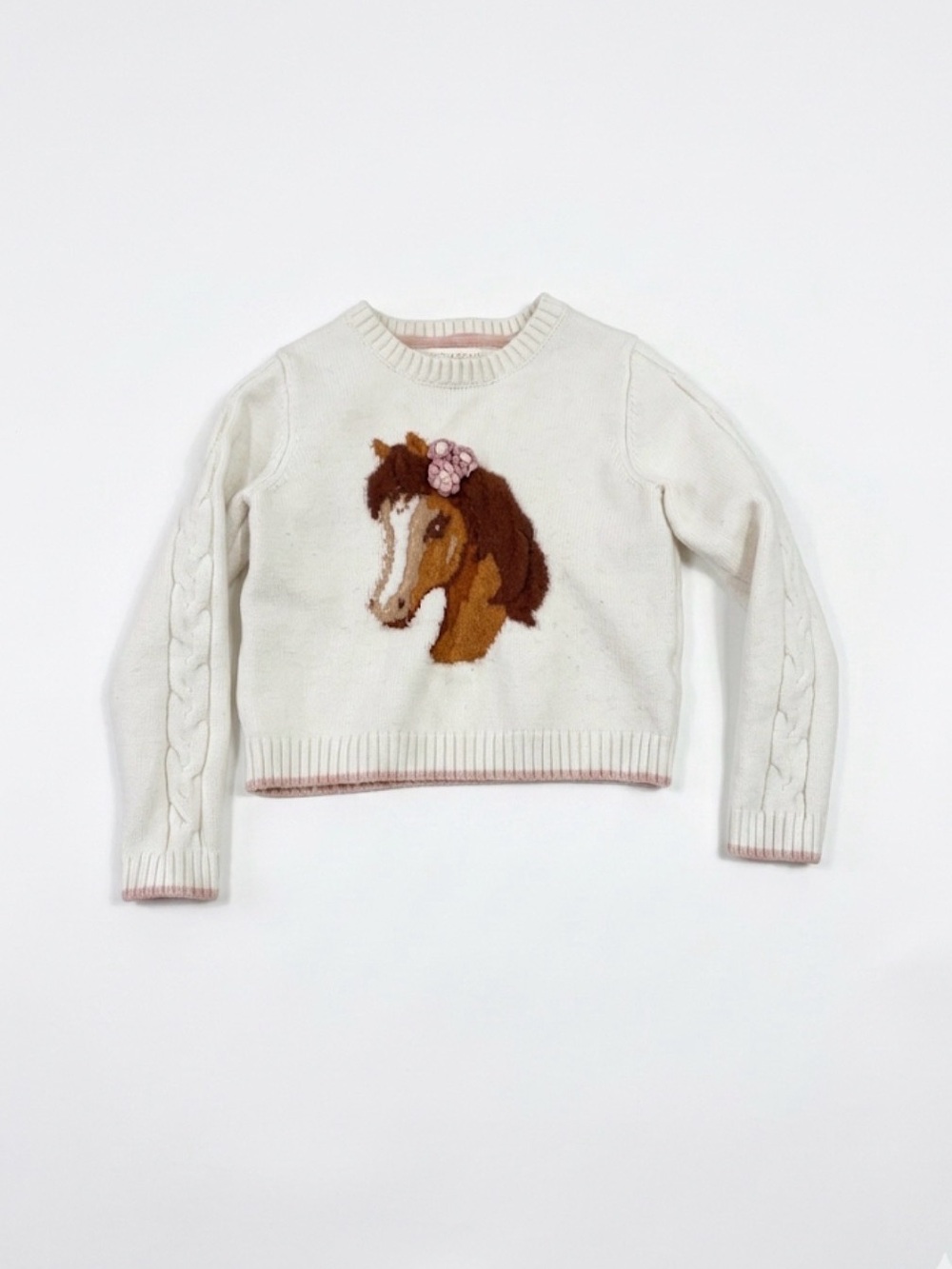 Cithia Rowley Cream Girls Sweater with Horse Motif beautiful 4T
